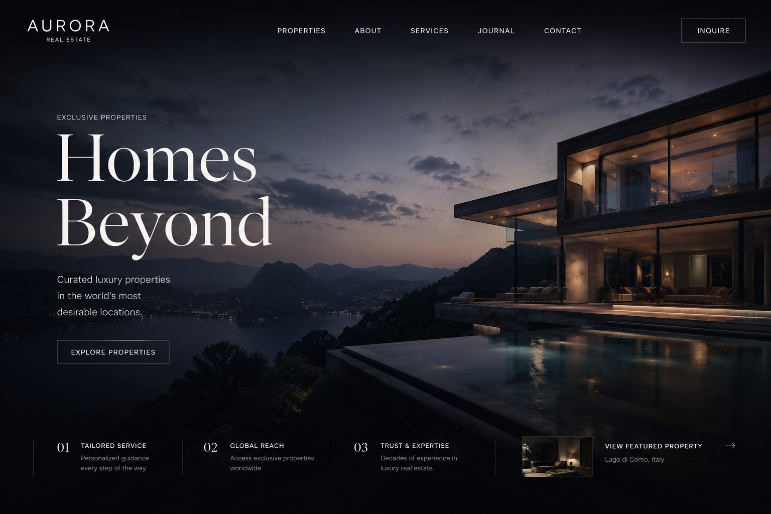 Aurora luxury real-estate website hero — Homes Beyond