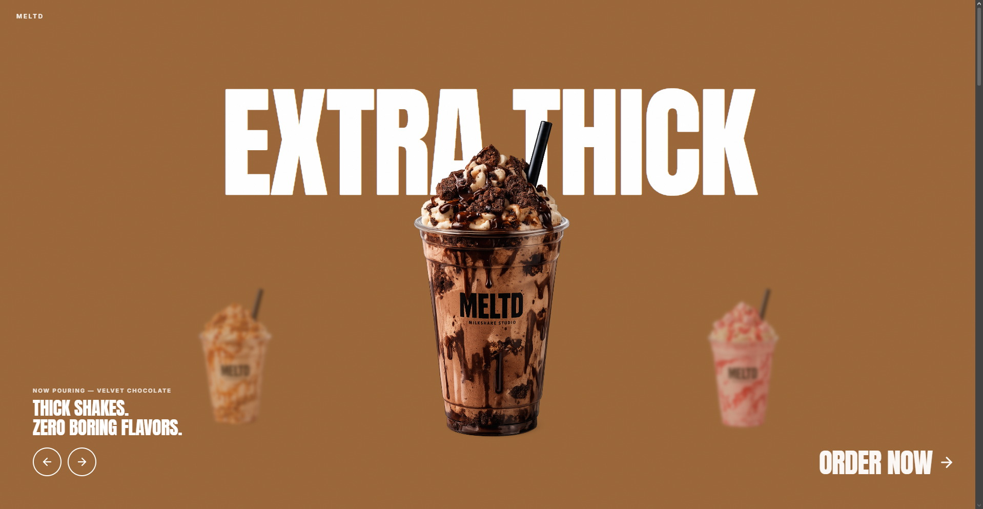 MELTD milkshake brand website homepage